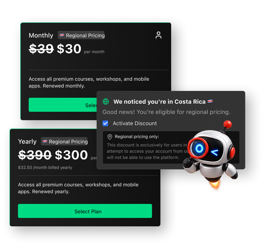 screenshots of adaptive pricing feature
